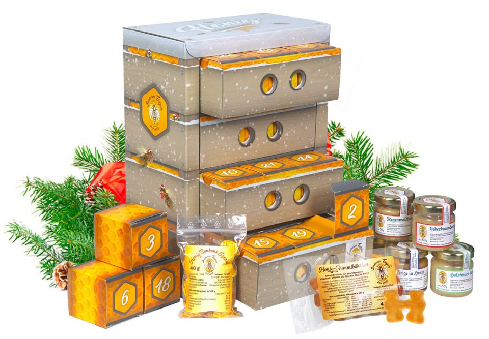 Imkerei Nordheide Premium Honig-Adventskalender in Bienenkasten-Optik