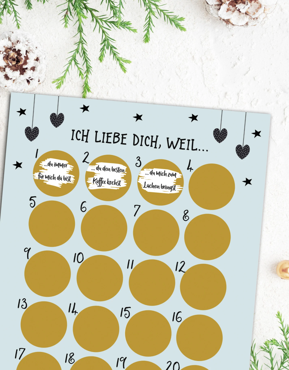 Nastami Rubbel-Adventskalender „Ich liebe dich, weil …“ DIN A3