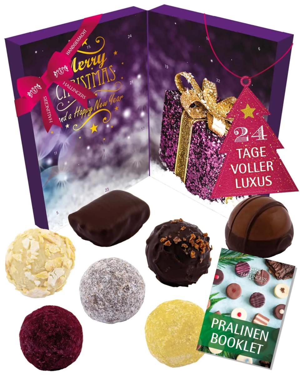 Hallingers Genuss Manufaktur Vegane Pralinen Adventskalender – mit & ohne Alkohol