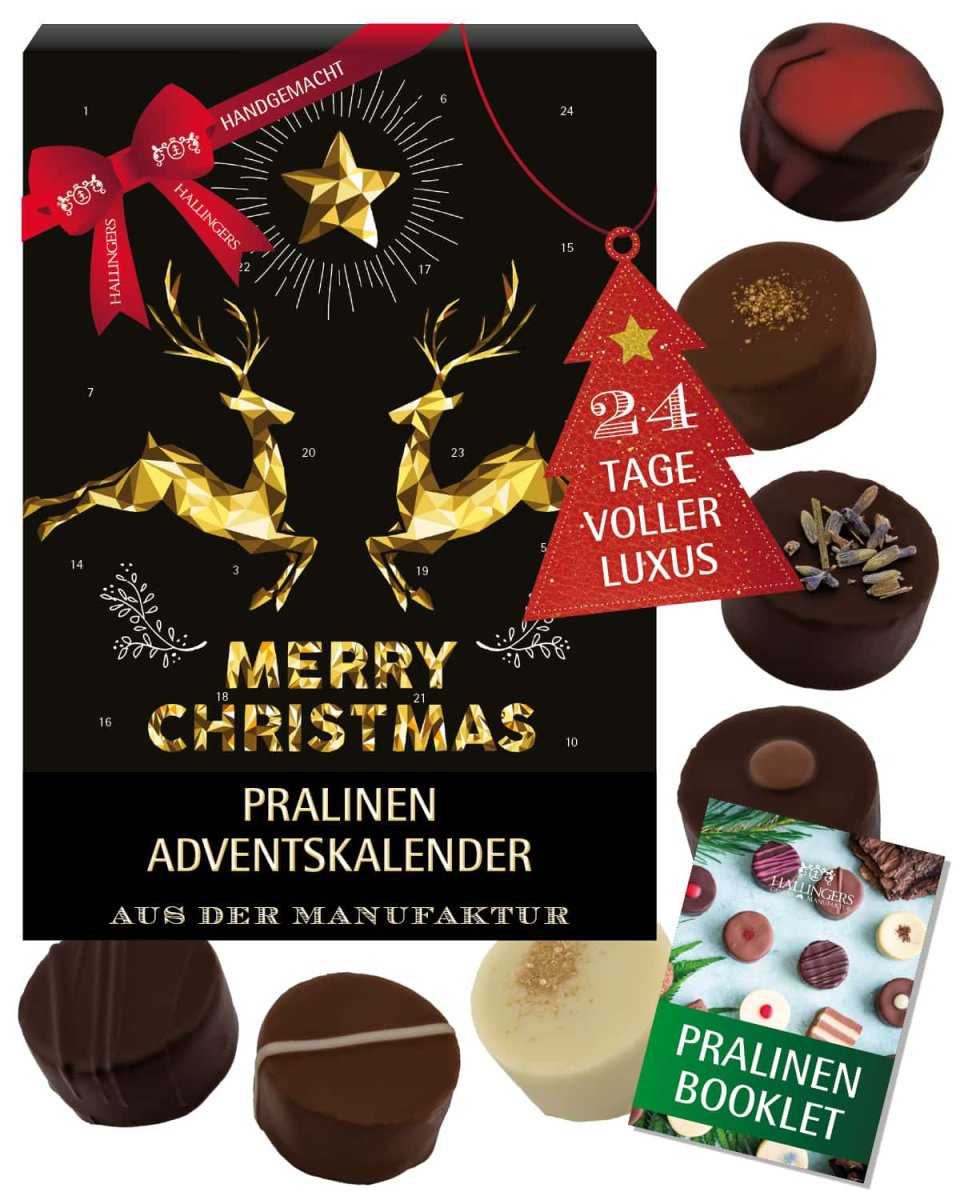 Hallingers Genuss Manufaktur Pralinen-Adventskalender »Goldene Elche« – mit & ohne Alkohol
