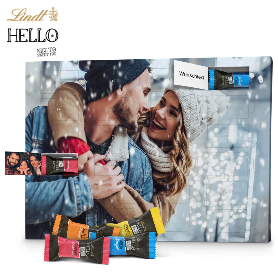 PrintPlanet Personalisierter Lindt HELLO Adventskalender mit eigenem Text
