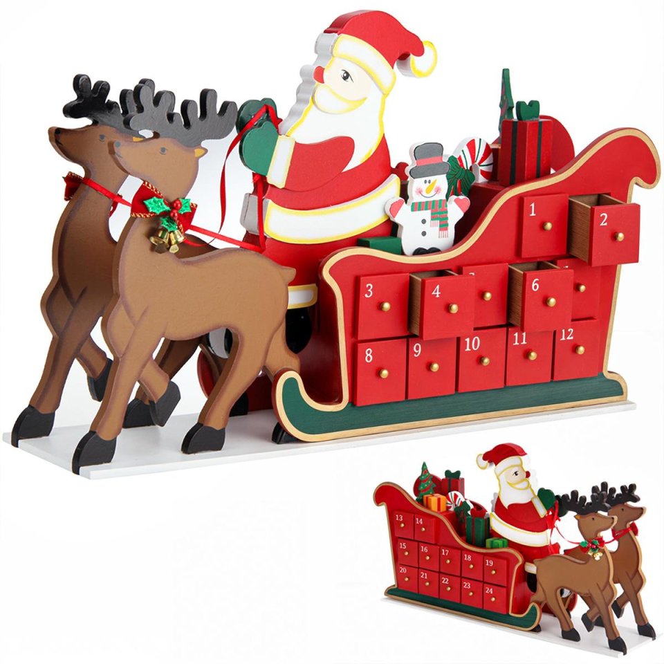 Spielwerk (Deuba) Holz-Adventskalender Schlitten zum Befüllen
