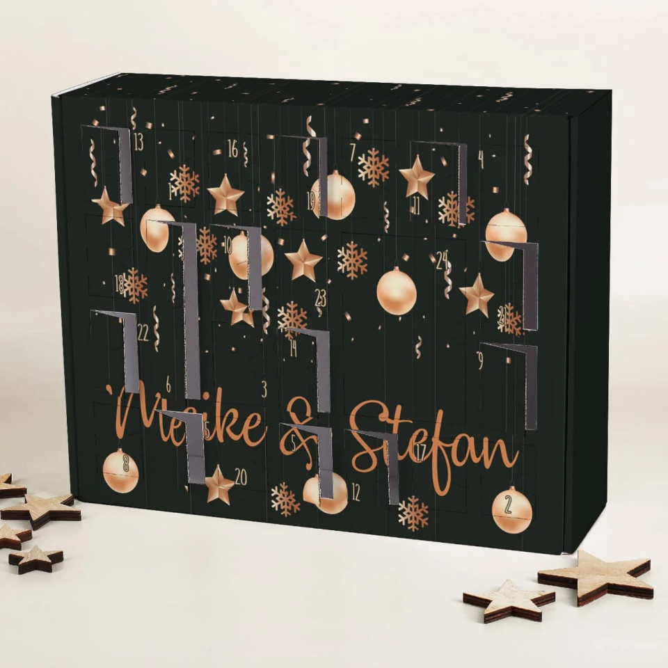 Herz & Heim Adventskalender zum Befüllen mit Wunschtext, Motiv Christbaumkugeln
