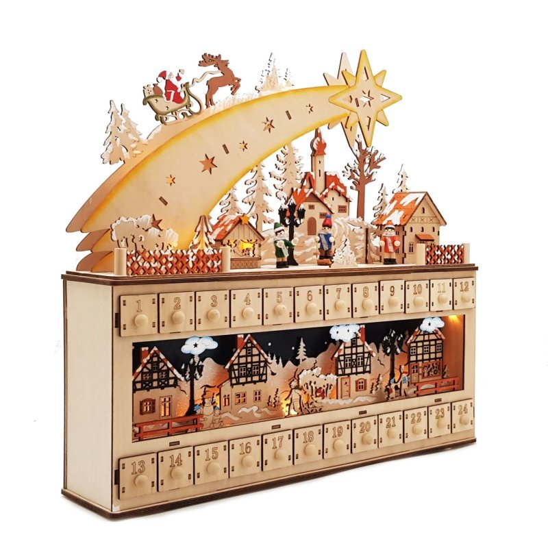 Wichtelstube-Kollektion XL LED-Schwibbogen mit Adventskalender „Sternschnuppe“ aus Holz