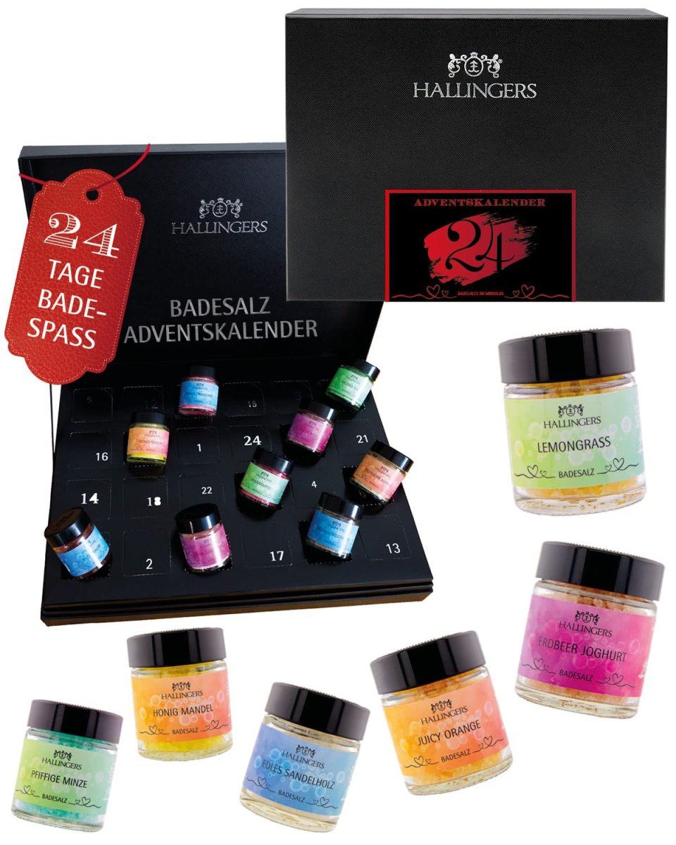 Hallingers Badesalz-Adventskalender „Deluxe Winterkalender“ mit 24 Totes-Meer-Badesalzen