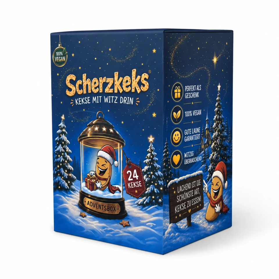 Scherzkeks Adventsbox mit 24 Glückskeksen mit Scherzfragen Adventskalender