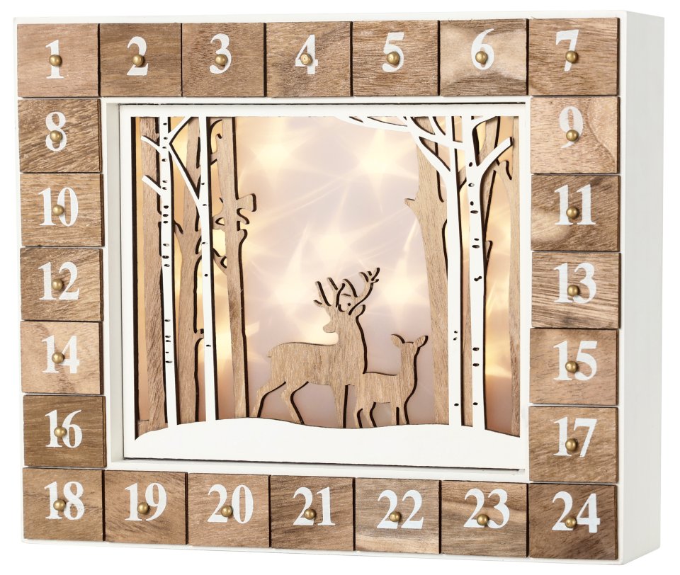Brubaker Wiederverwendbarer Holz-Adventskalender „Wald“ mit LED zum Befüllen