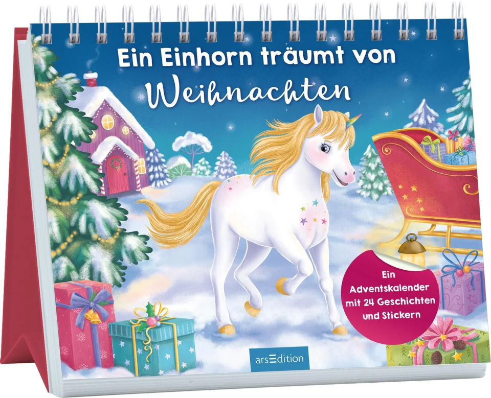 arsEdition Ein Einhorn träumt von Weihnachten – Adventskalender mit 24 Geschichten und Stickern