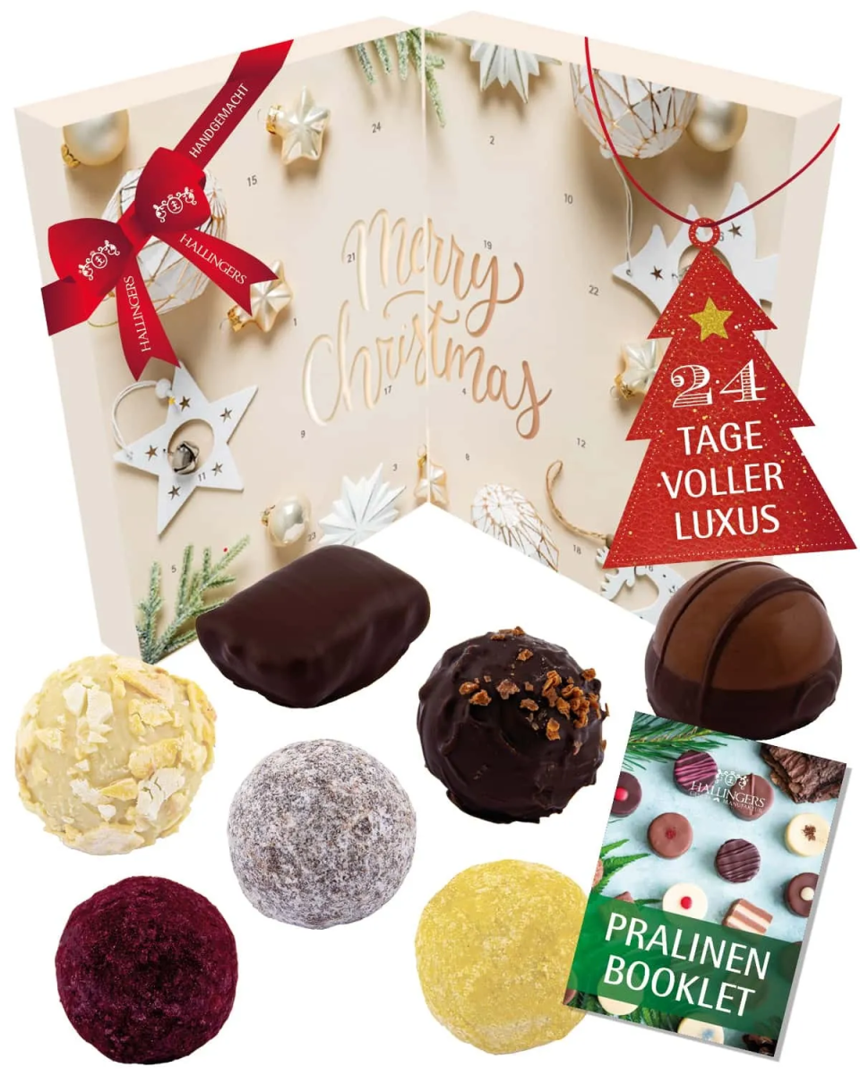 Hallingers Pralinen-Adventskalender vegan „White Christmas“