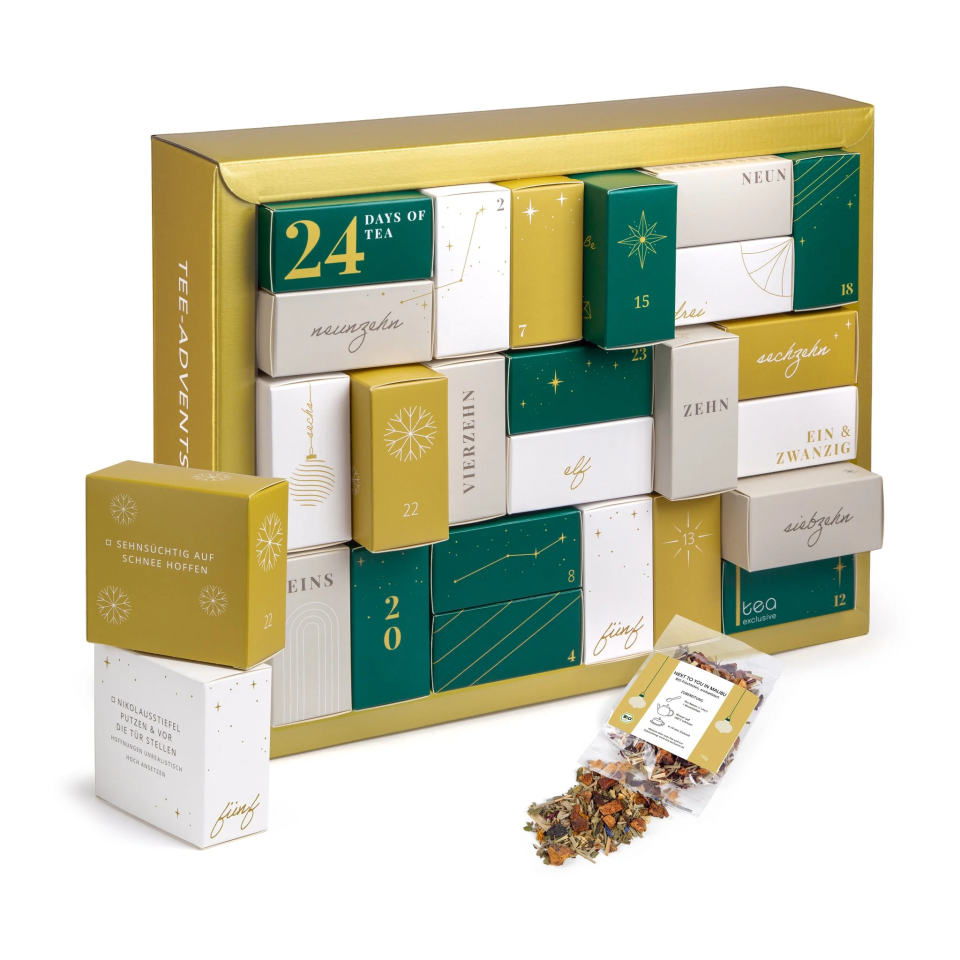 tea exclusive Erlebnis Tee-Adventskalender „Gold Edition“ mit losem Tee und Extras