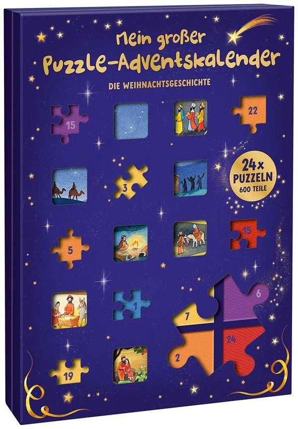 Kaufmann Verlag Mein großer Puzzle-Adventskalender – Die Weihnachtsgeschichte: 24 x puzzeln – ergibt ein Puzzle mit 600 Teilen 2026