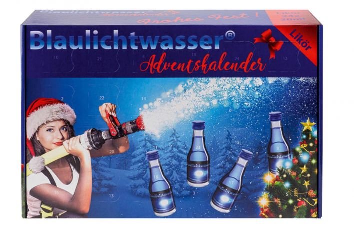 Blaulichtwasser Adventskalender „Schneegestöber“ – Likör 24 × 20 ml
