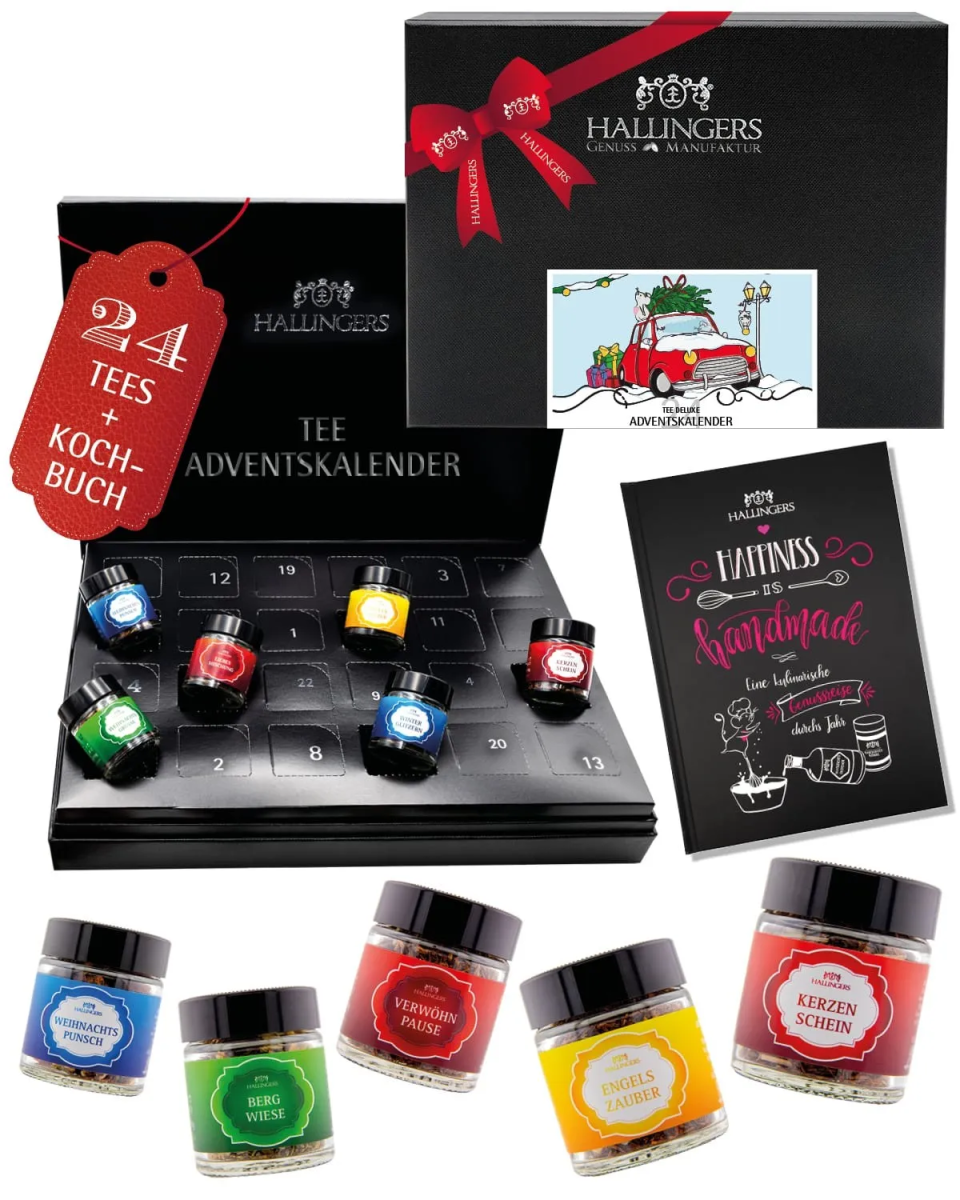 Hallingers Tee-Adventskalender „Christmas Car“ mit Kochbuch