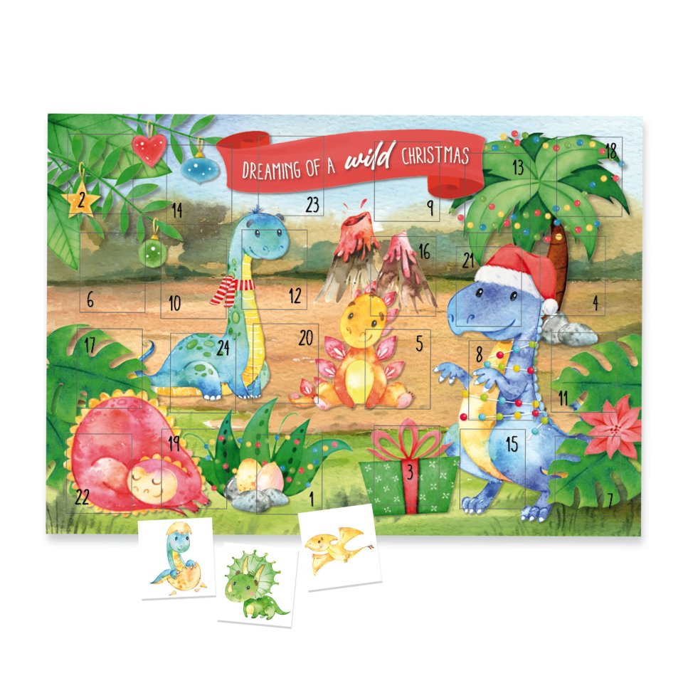 Papierdrachen Tattoo-Adventskalender „Dino“ 2026