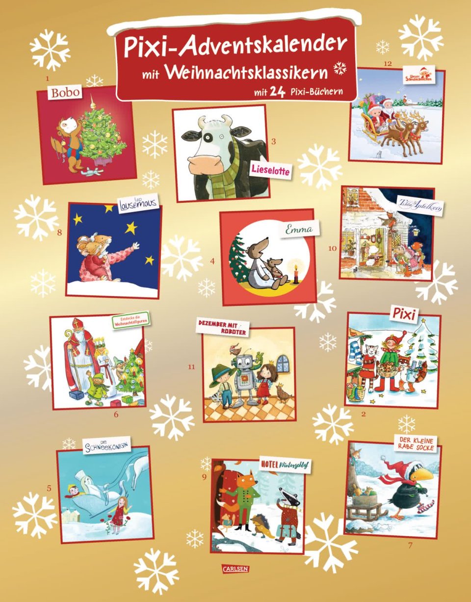 Carlsen Pixi Adventskalender GOLD 2026 – 24 Weihnachts-Klassiker als Pixi