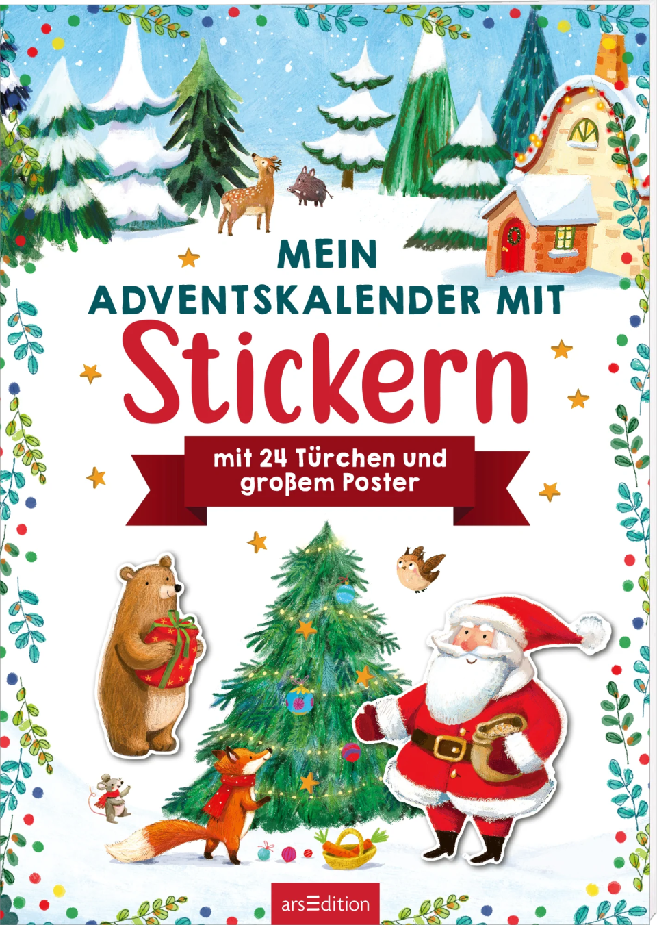 arsEdition Mein Adventskalender mit Stickern – mit 24 Türchen und großem Poster