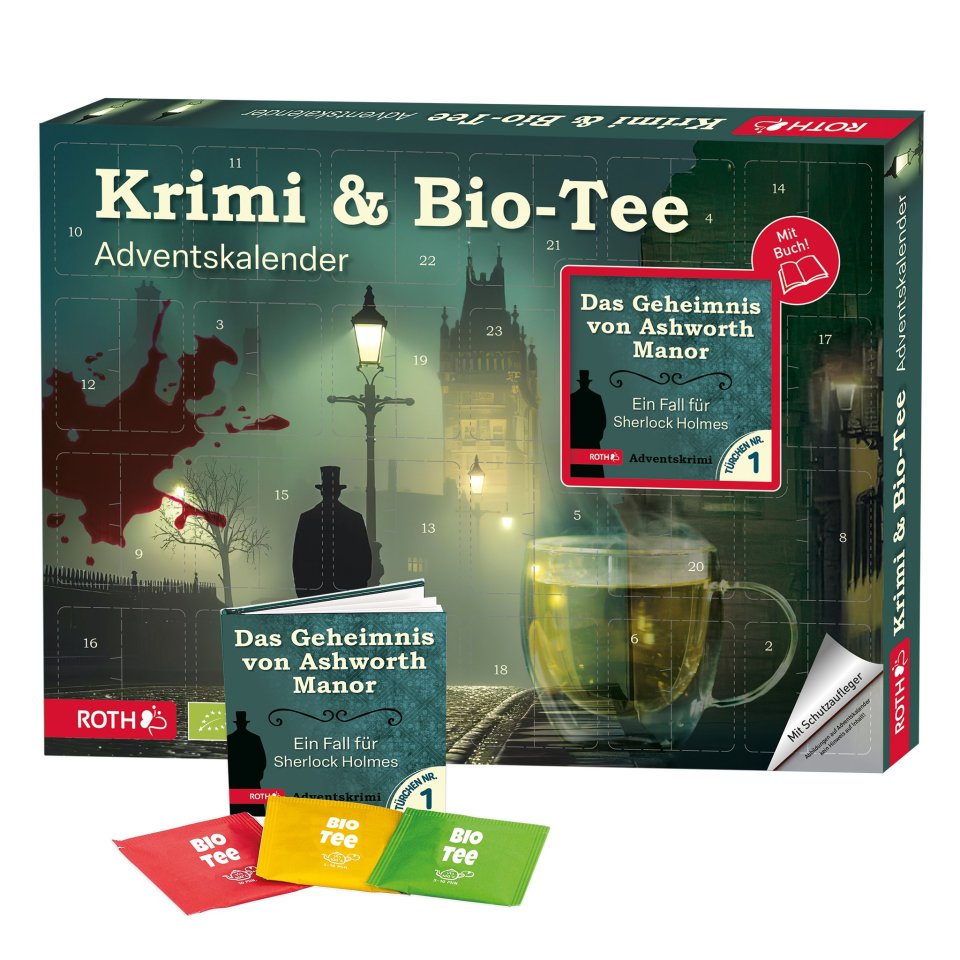 Krimi-Adventskalender 2026 mit Bio-Teebeuteln